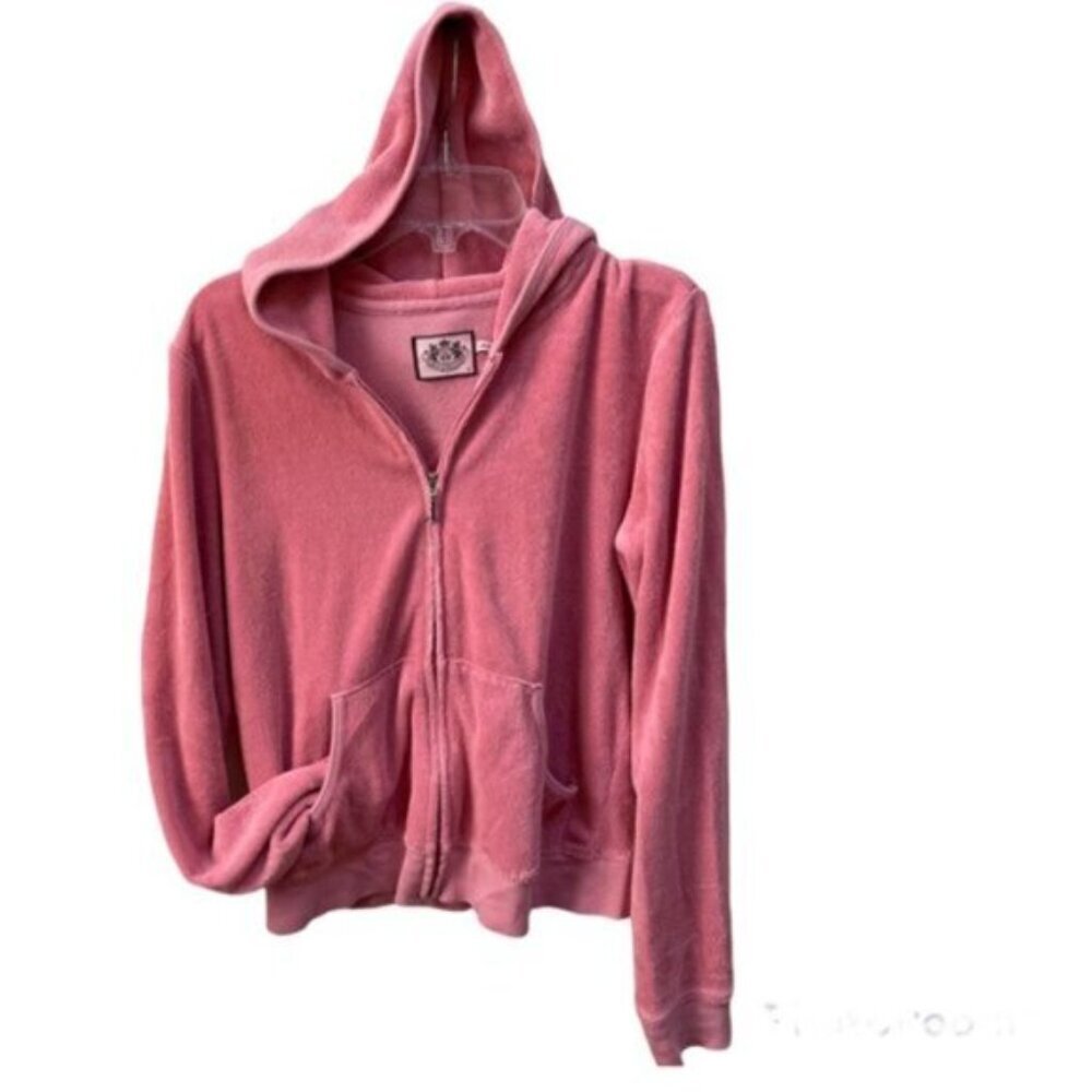 Juicy Couture Vintage Y2K Hoodie Jacket Barbie French Terry Pocket Logo Velour M - Picture 2 of 16